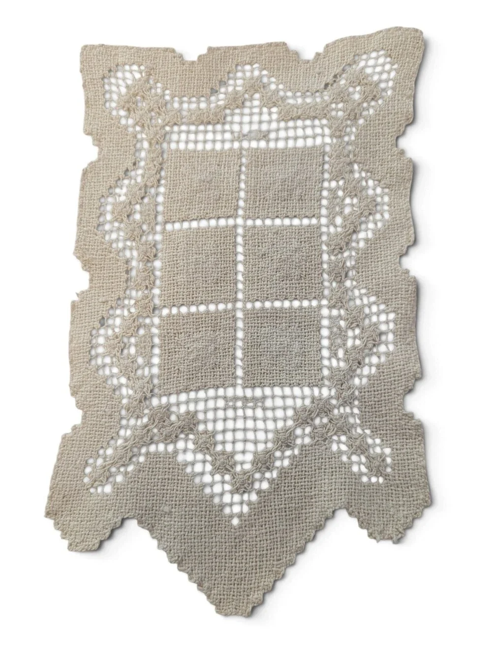 VINTAGE Crochet Lace Table Runner Doily Rectangle Neutral Home Dining Accent 9x6
